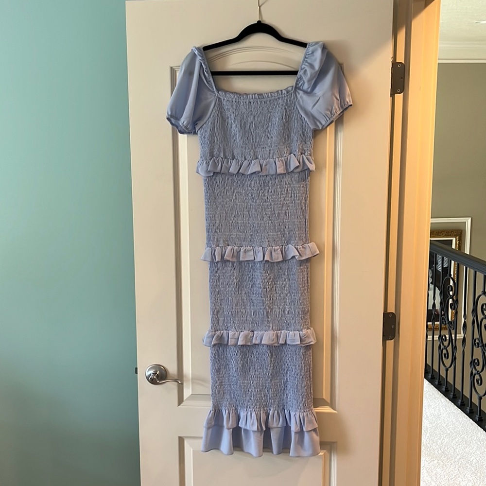 Light Blue Midi Dress with Ruffles